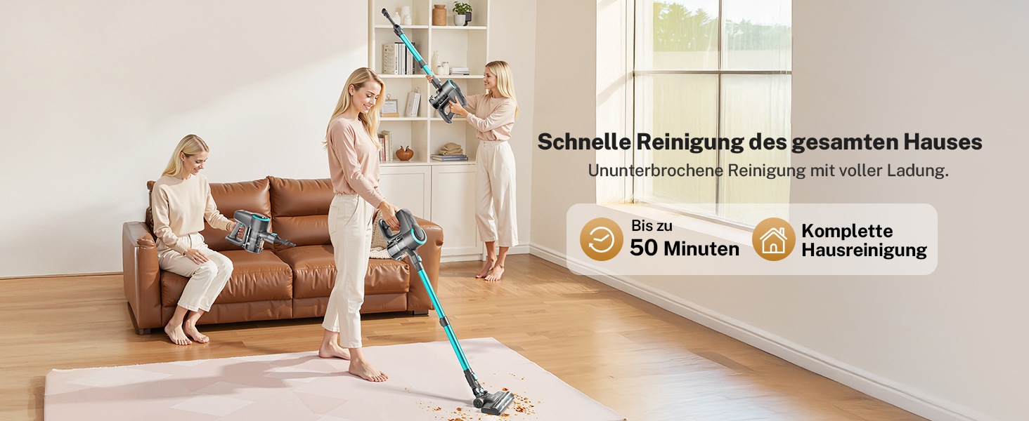 Бездротовий акумуляторний пилосос 25000Pa з антизаплутувальною насадкою та автономністю 50 хвилин. Підходить для килимів, твердих підлог та видалення шерсті тварин. Легкий ручний пилосос.