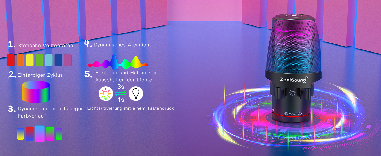 Zealsound USB мікрофон для ПК та мобільного телефону: RGB, з регулюванням гучності, кнопкою вимкнення звуку, поп-фільтром, тримачем-амортизатором та підставкою. Для подкастів, стрімінгу, Discord, YouTube, TikTok (KM8)