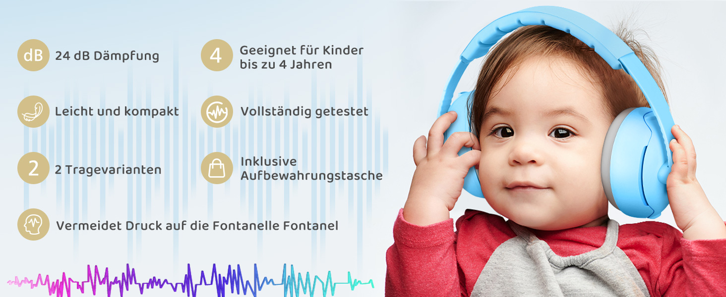 Навушники для захисту від шуму для малюків 0-2 роки, блакитні. Захист від шуму, ідеально для повсякденного використання та заходів