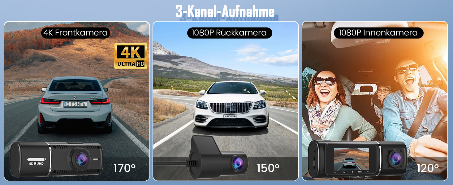 Автомобільний відеореєстратор 4K + 1080P з передньою та задньою камерами, 64GB SD карта, 5GHz WiFi, 1.97