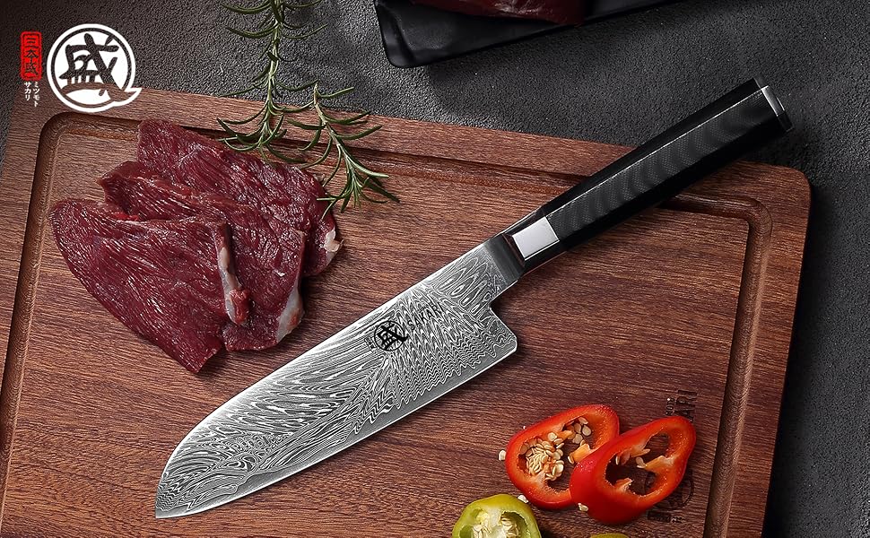 Японський кухонний ніж Santoku MITSUMOTO SAKARI, порошкова сталь VG-Pro, чорна ручка, 17 см