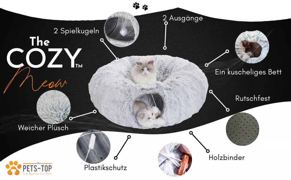 Round Cat Tunnel with Sleeping Area, XXL Large Cat Tunnel, Crinkle Tunnel, Cat Tunnel XXL Ultra Soft Round Donut Shape with Play