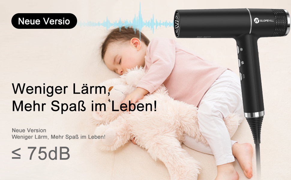 Фен Slopehill з унікальним безщітковим мотором | Інтелектуальна діагностика несправностей | Інноваційний мікрофільтр | Технологія Oxy Active | LED-дисплей | Суперлегкий 268г, 2000W (Чорний)