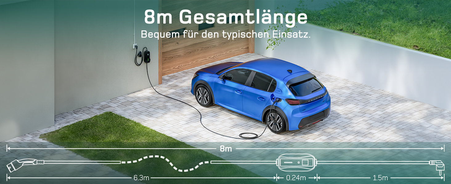 Кабель зарядки Schuko 3.68kW для електромобілів, 6м, 6-16A з цифровим дисплеєм