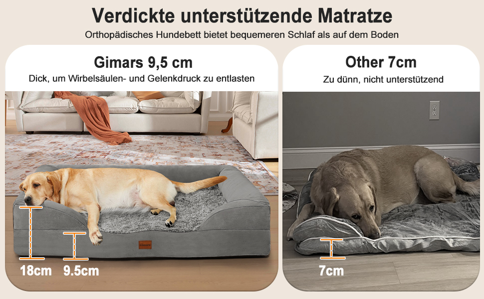 Gimars 9.5 inch Orthopedic Dog Bed for Extra Large Dogs, XL Dog Bed with Bolster & 28D Egg Crate Mattress, Waterproof Cover, Washable Plush Cover, Dog Sofa for Arthritic Dogs - half round (Rectangular, (7.5cm Mattress) L 112 x W 81 x H 17cm)