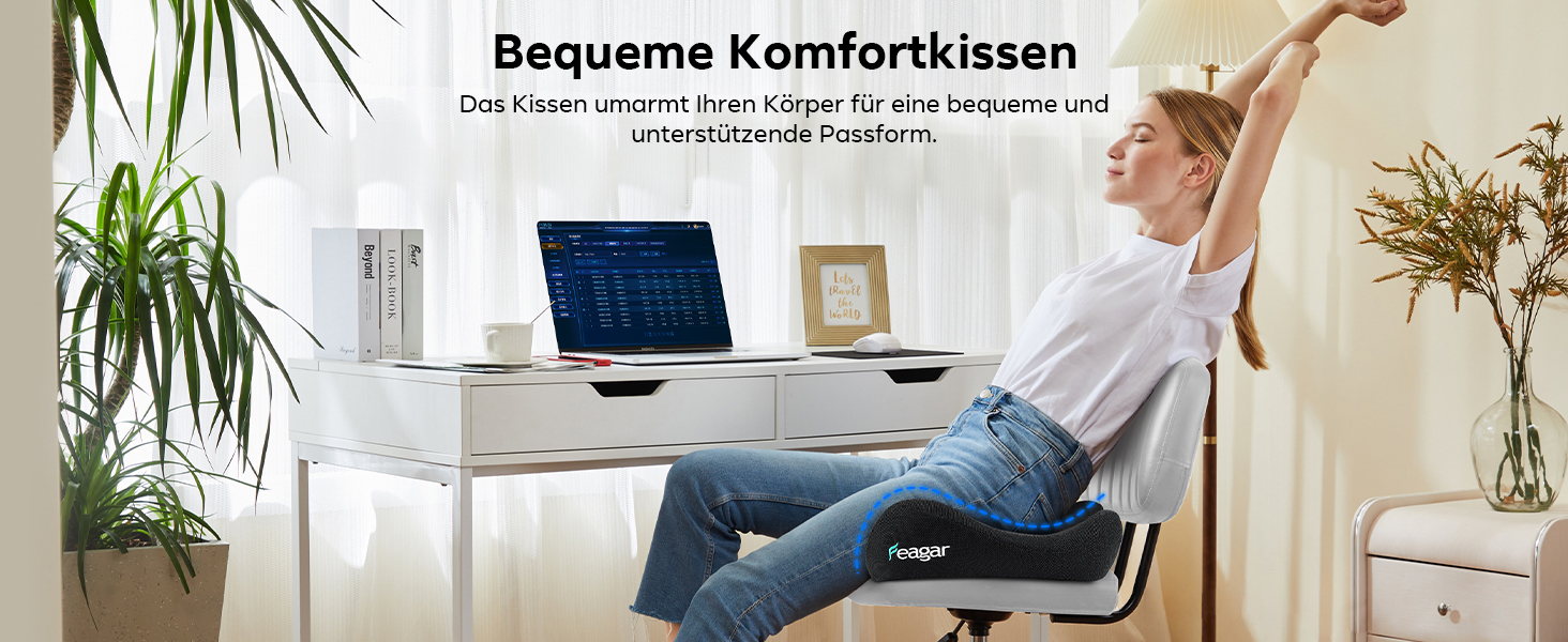 Ортопедична подушка для сидіння Feagar з memory foam - ергономічна подушка для офісного крісла, авто та дому - для полегшення болю в куприку при тривалому сидінні, неслизька (до 100 кг)