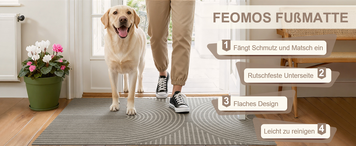 Килимок примічний та вуличний FEOMOS 80x120 см, протиковзний вологопоглинаючий килим для вхідних дверей, коридору, балкона та кухні, бежевий, придатний для прання