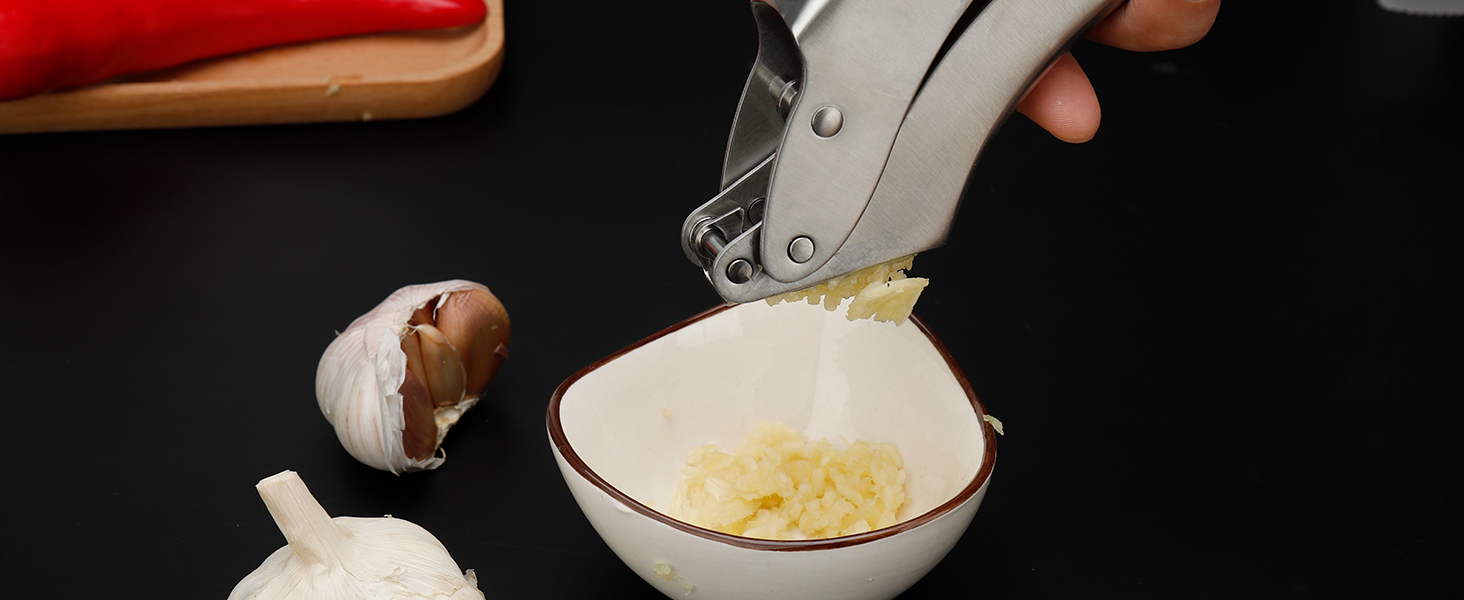 Преміум-прес для часнику з нержавіючої сталі EN 1.4301 – не потребує очищення, придатний для миття в посудомийній машині, інтегрований дизайн, легко чистити, 5 років гарантії