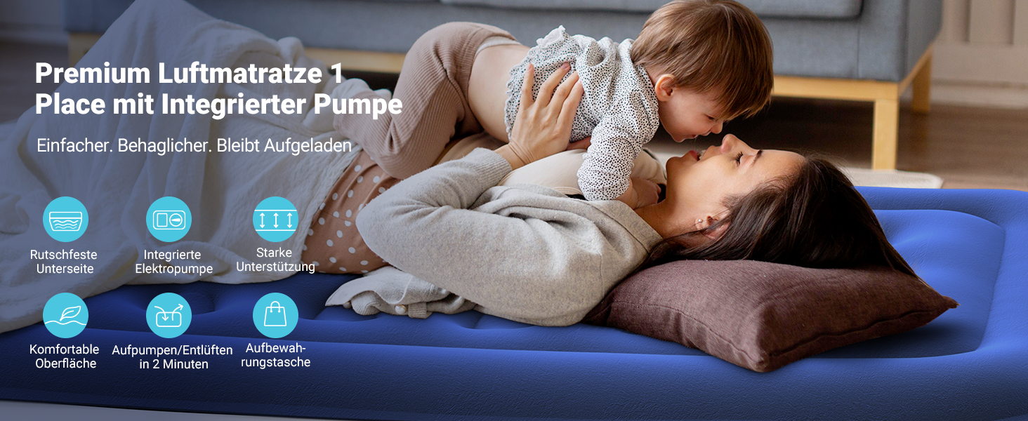 Надувне ліжко iDOO для 2 осіб з електричним насосом, самонадувна повітряна матрац, 33 см, для кемпінгу, гостей, подорожей та дому (100x190x46 см)