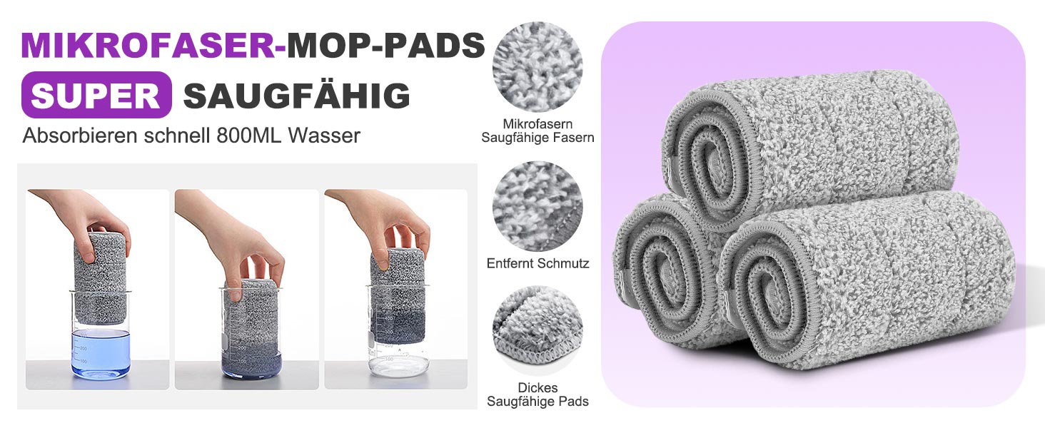 Набір для миття підлоги Masthome з відром: плоский моп, 3 мікрофібрових насадки, відро з нержавіючою сталею, моп з функцією віджиму, для прибирання підлоги