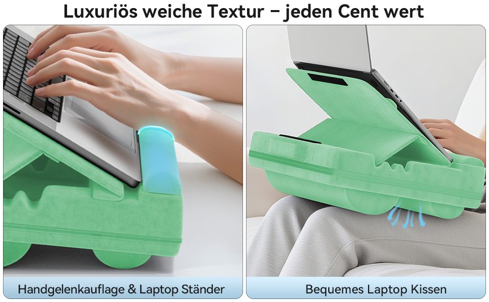 Підставка для ноутбука з регулюванням кута нахилу, подушка для роботи з ноутбука на дивані, підставка для ноутбука до 16 дюймів (зелена)