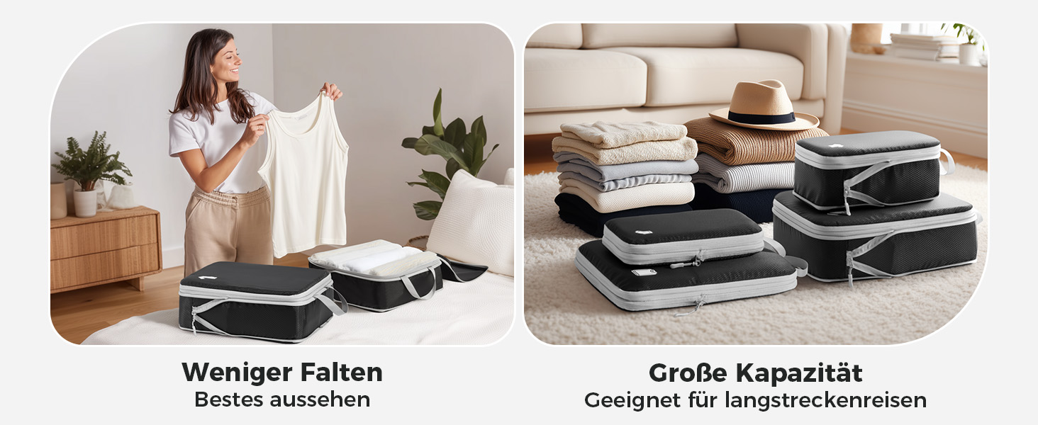 Органайзери для валізи - набір 8 шт. (Compression Packing Cubes), вологостійкий, для подорожей, чорний