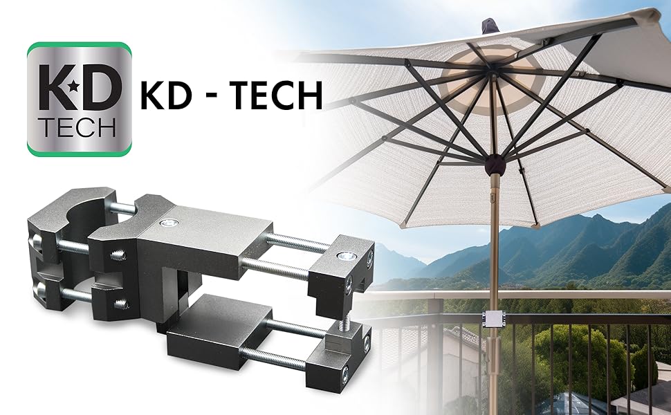 KD-TECH Стабільний тримач для сонячної парасольки, стійка для парасольки на балкон з квадратними поручнями, без свердління, надійне кріплення