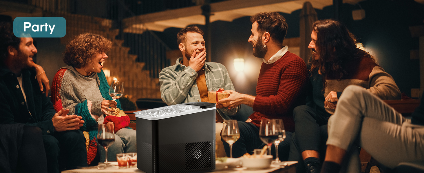 Машина для льоду FOHERE портативна, самоочисна, 14 кг/24 год, 2 розміри, компактний дизайн, керування однією кнопкою, інтелектуальні сповіщення, з лопаткою та кошиком для дому/бару/офісу/кемпінгу (чорний)