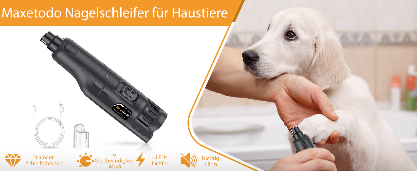 Електричний точило для собачих кігтів Krallenschleifer: 6 режимів, USB, LED, тихе, з захистом від пилу, для собак великих, середніх та маленьких порід