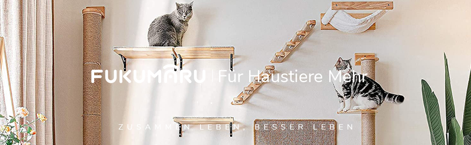 Кігтеточка для котів FUKUMARU Kletternwand, 93 см, з драбиною та гілками з джуту, з масивного дерева