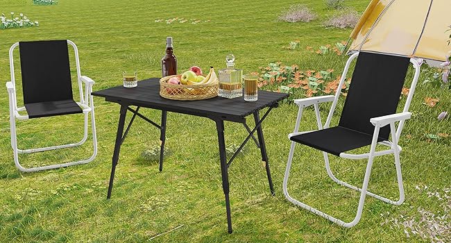 WOLTU Folding Camping Chairs, 2-Pack, Folding Chair, Comfortable Folding Stool, Lightweight Fishing Chair with Armrests for Picnic, Outdoor, Hiking, Garden, Balcony, (Black)