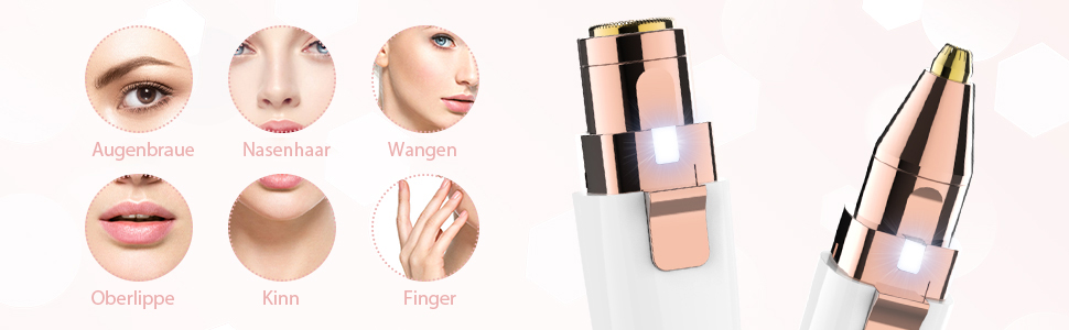 Електричний тример для брів та обличчя 2-в-1 з LED-підсвічуванням для жінок, безболісне видалення волосся, для брів, губ, підборіддя, білий