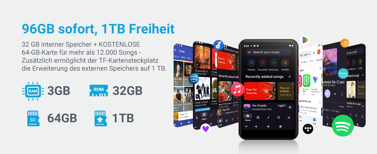 MP3 плеєр Mechen 96GB Bluetooth Android з Wi-Fi, 4.0
