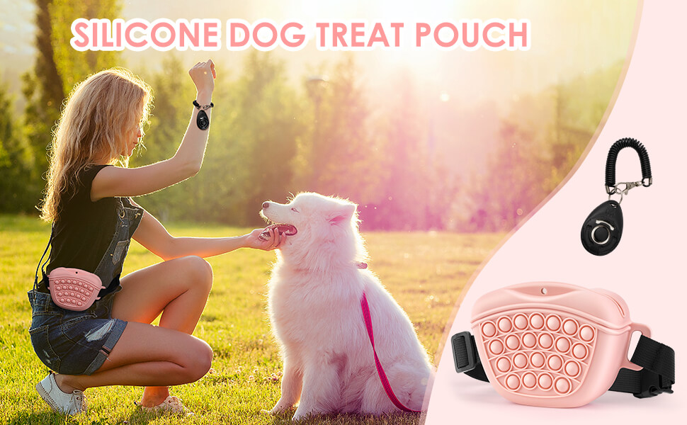 Сумка для ласощів для собак Gobeigo з кликером для дресирування, на пояс, рожева