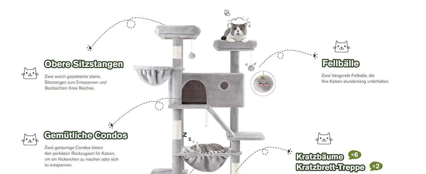 Котячий будиночок MUTICOR - великий когтетоп з будиночком, 206 см, сірий