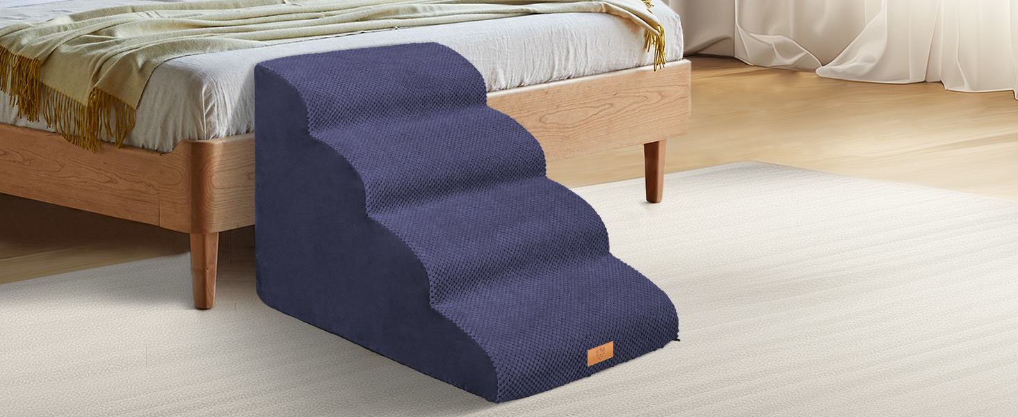 Сходинка для собак Masthome з 4 сходинками: зручна та безпечна для маленьких собак та цуценят. Легка, з антиковзким покриттям та знімною, пральною наволочкою для диванів та ліжок.