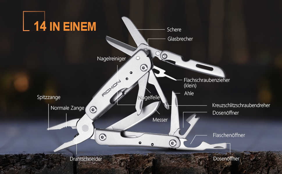 Мультитул ROXON M2 Mini Storm 14 в 1 з розкладною ножицями та без набору біт