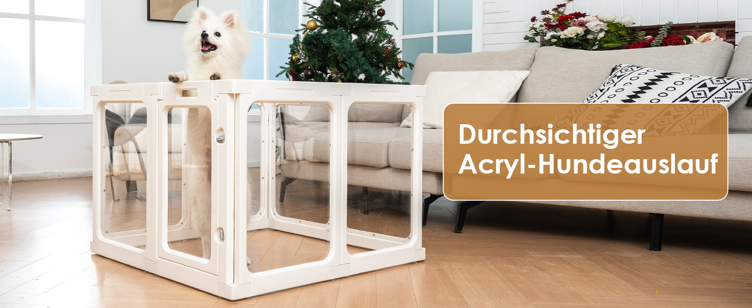 Акриловий вольєр для цуценят, 60 см, прозорий захист для собак, портативний міцний вольєр для собак маленьких та середніх порід, для використання в приміщенні та на вулиці, панелі білого кольору, 8 шт.