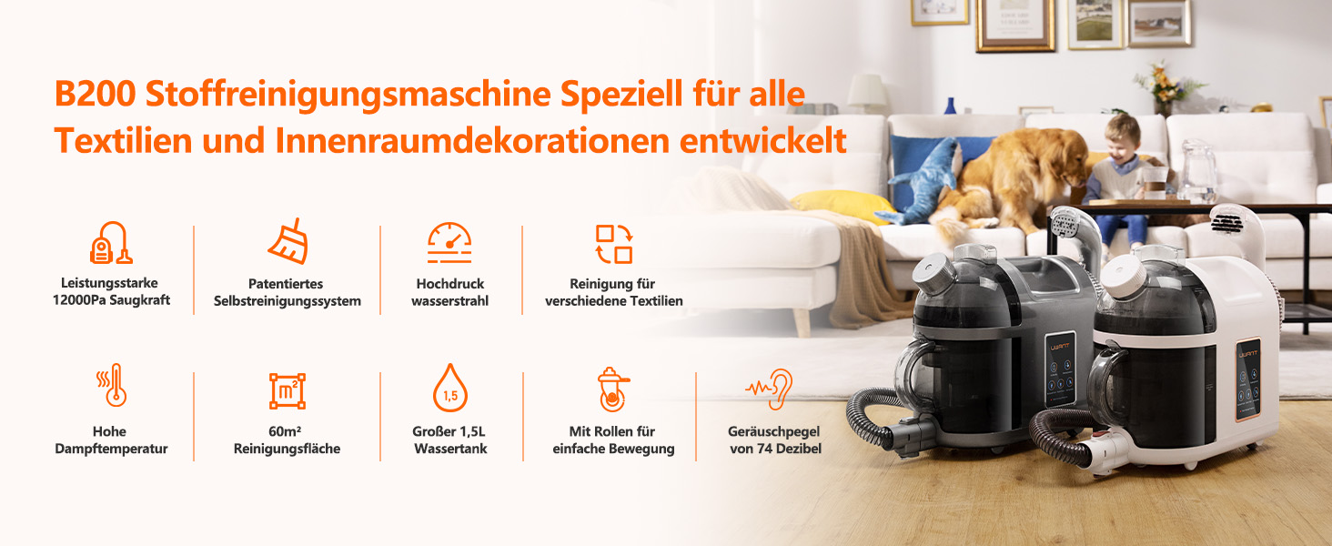 UWANT Теперішній пилосос для килимів, для диванів, килимів, м'яких меблів, мокрий/сухий пилосос з сильною потужністю всмоктування 12000Pa, 70dB (B200-білий-з щіткою для прасування)