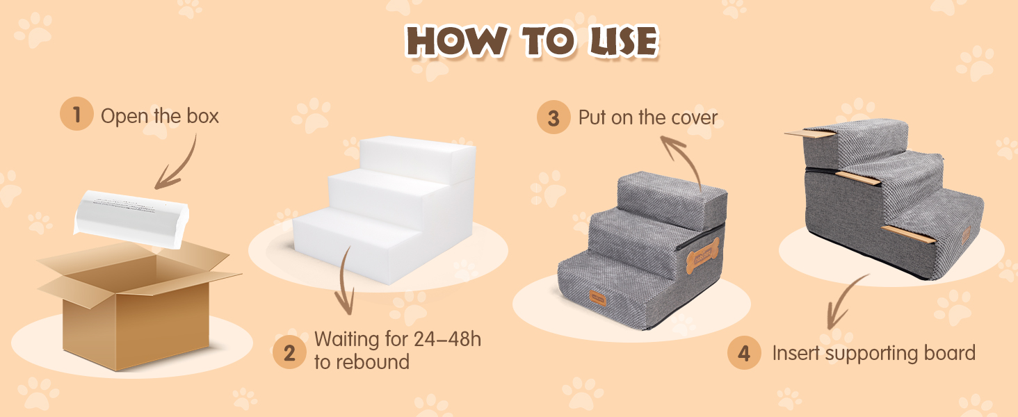 Східці для собак Nobleza: 3 сходинки для маленьких собак, котів, на ліжко, диван. З роликом для шерсті