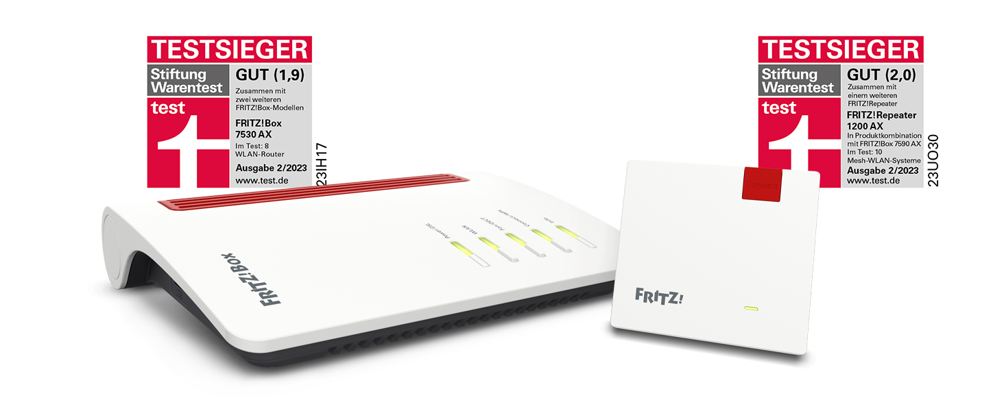 Набір FRITZ!Mesh: FRITZ!Box 7530 AX та FRITZ!Repeater 1200 AX (Wi-Fi 6, до 1800 Мбіт/с + 600 Мбіт/с)