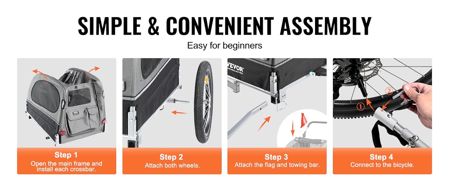 Універсальний велосипедний причіп VEVOR для собак та дітей 40 кг, 2в1, сталь + Oxford 600D, 1470x720x780 мм