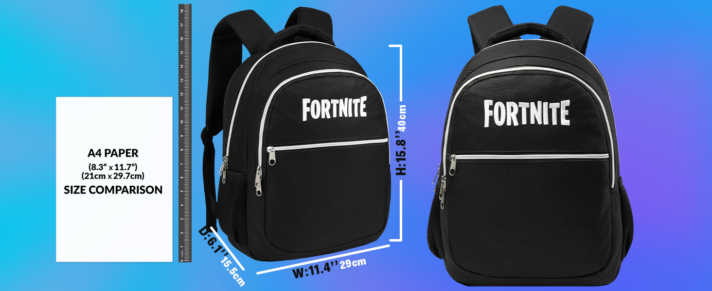 Рюкзак Fortnite для дітей та підлітків: чорний, регульований, ідеальний для школи, спорту та відпочинку. Чудова ідея подарунка!