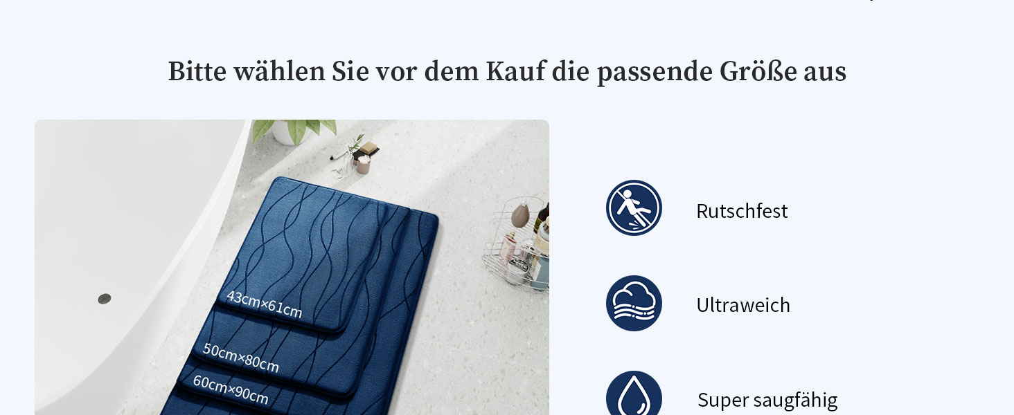 Килимок для ванної кімнати chakme з ефектом пам'яті (Memory Foam), протиковзкий та вбираючий підкладник під душ, 60x150 см, темно-синій