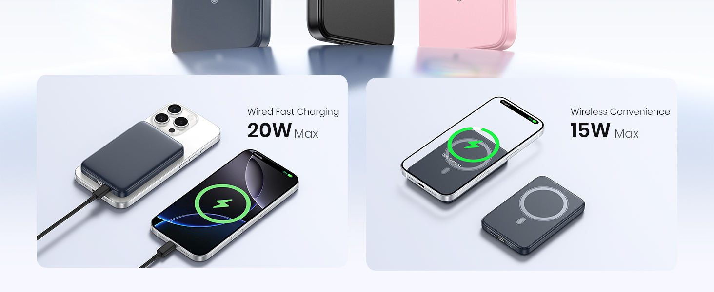 Power Bank A ADDTOP 10000mAh з підтримкою PD 20W та бездроговою зарядкою. LED дисплей, USB-C In/Out, сумісний з iPhone 17/16/15/14/13/12/Pro Max (Блакитний)