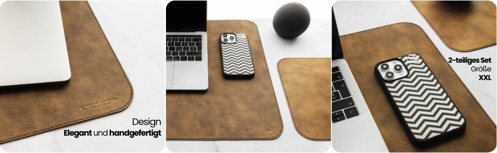 Підкладка на стіл зі шкіри, чорна, 2 шт. (XXL + Mousepad)