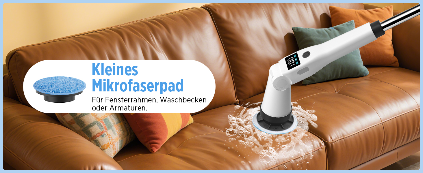 Електрична щітка для прибирання з 8 насадок, 3 швидкості, IP65 водостійка, регульована ручка, акумуляторна щітка для ванної, кухні, плитки, душу та кутів (біла)