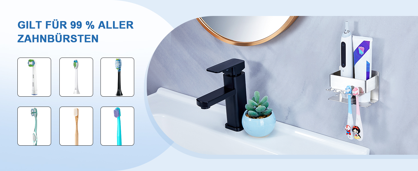 Тримач для зубних щіток настінний, для електричної зубної щітки, органайзер для насадок, срібний, без свердління