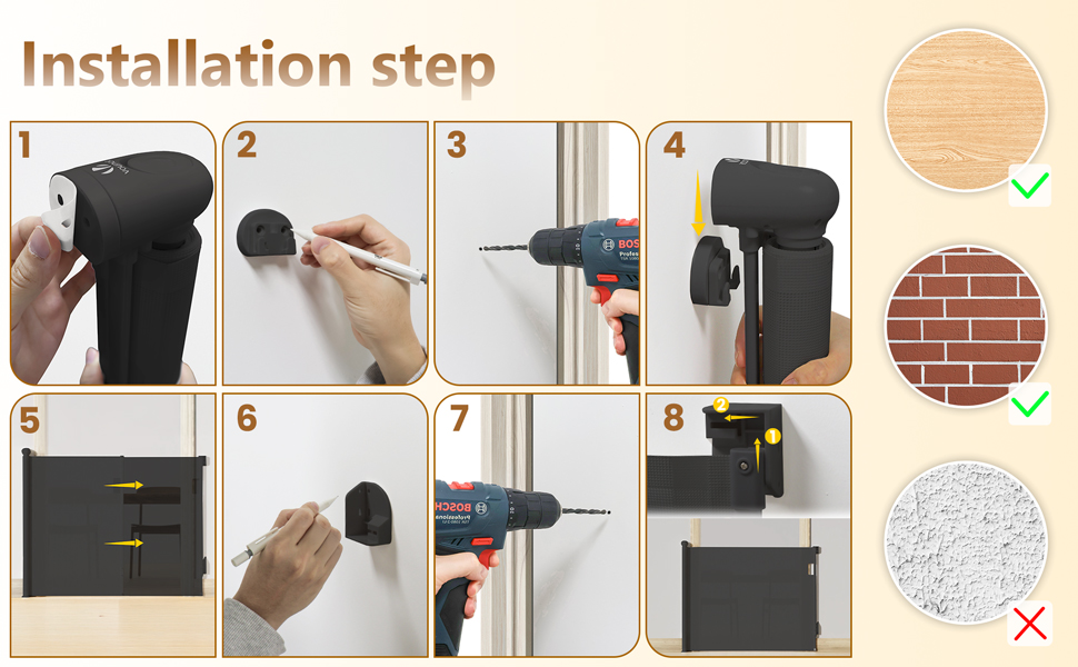 Захист для дитячих воріт, розтяжний, 0-180 см, Vounot. Захист від падіння для дітей, котів та собак. Чорний колір