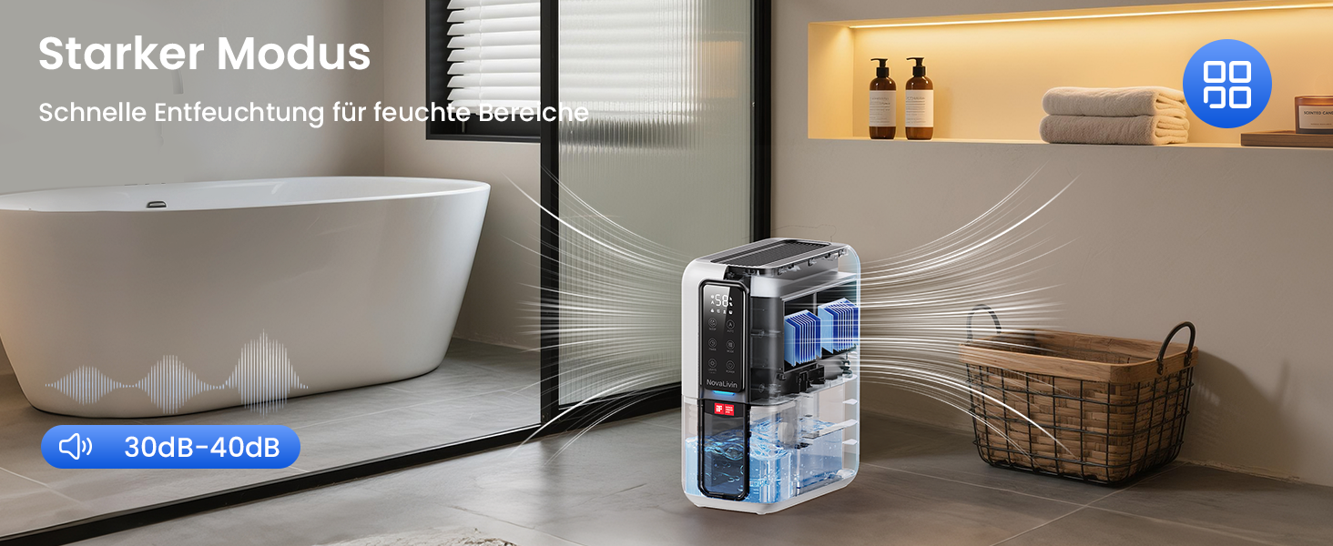 Електричний осушувач повітря NovaLivin з резервуаром 2L та регулюванням вологості | Для ванної, спальні, шафи