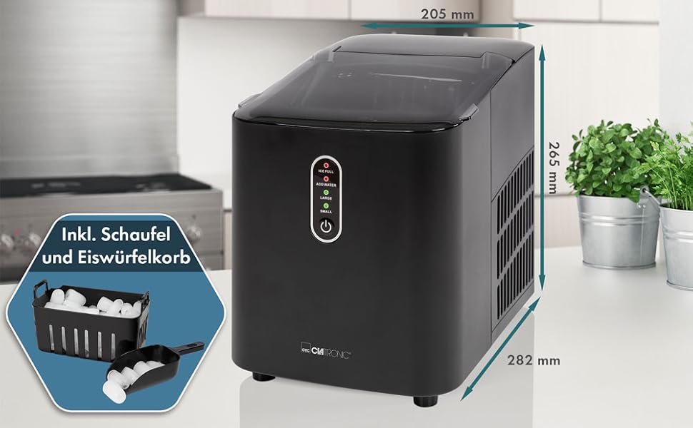 Машина для приготування льоду Clatronic EWB 3785 | Швидке приготування (через 10 хвилин) | Самоочищення | 12 кг/24 години | 1,5 л резервуар для води | Чорний | Нова модель