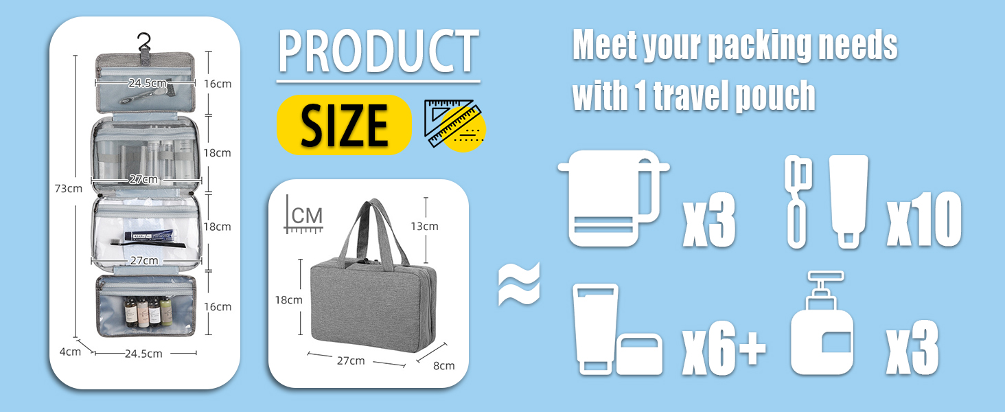 Кришталево-сіра дорожня косметичка Pinkiou з гачком для підвішування - велика, водонепроникна, для жінок