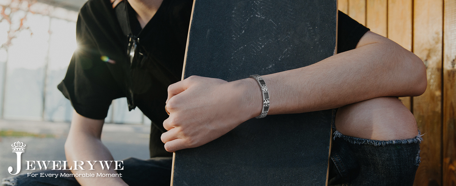 Магнітне браслет для чоловіків JewelryWe з нержавіючої сталі - важке, широке, для здоров'я, подарунок на День батька