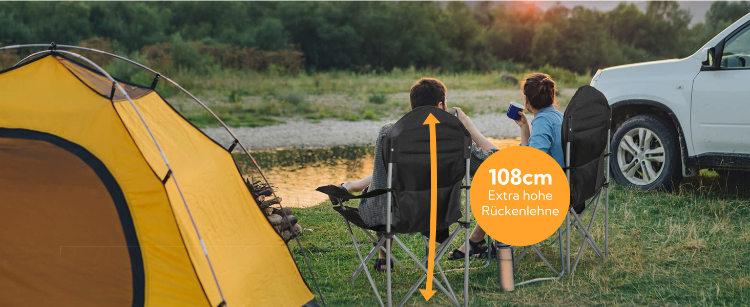 Зручний складаний стілець для кемпінгу Homecall з підлокотниками, 150 кг, 108 см, з підтримкою попереку, для відпочинку на природі, риболовлі, саду, пікніків (Чорний, Червоний)