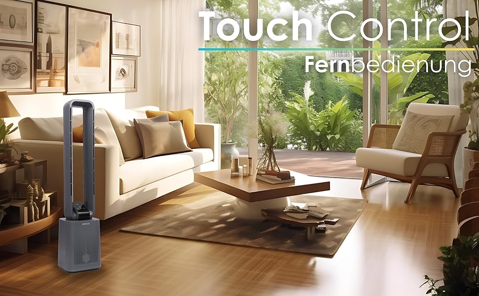 Турбовентилятор Echos Golo Grey: тихий, з пультом, осциляція, LED-дисплей, 3 режими, 12 швидкостей, таймер 15h