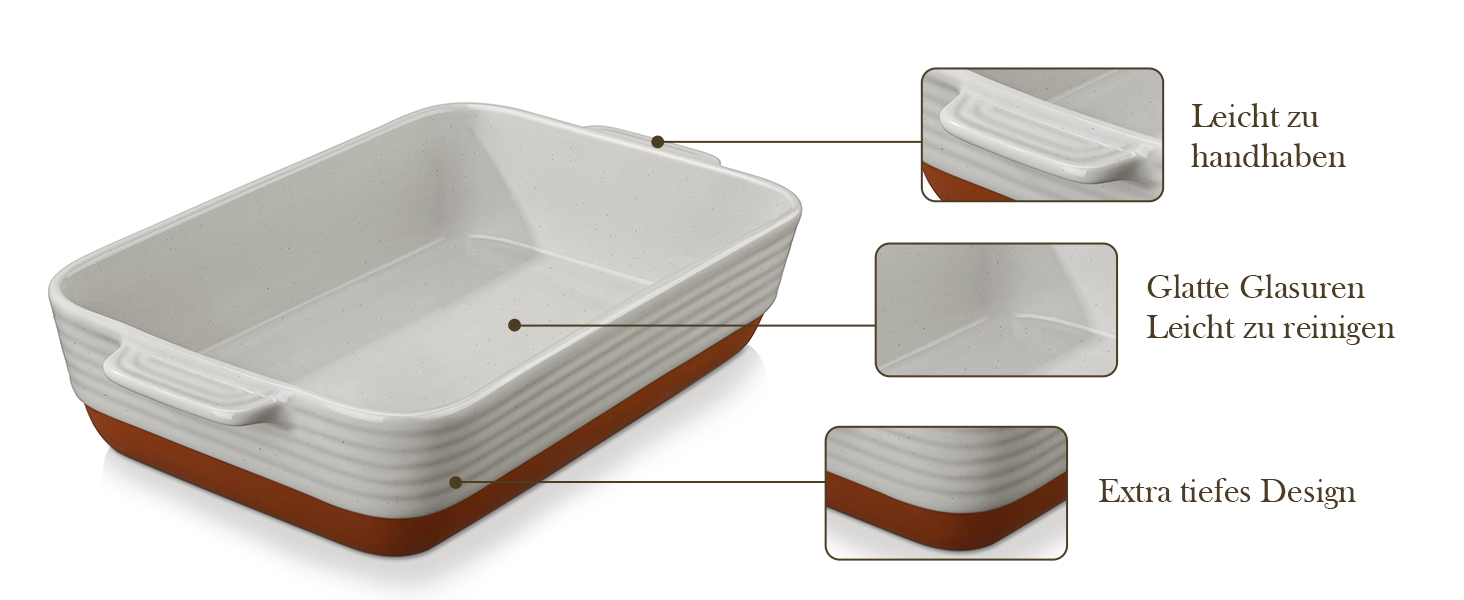 Форма для запікання MALACASA Serie TARA, 4.5L, кераміка, 35*23.8 см, сіра | Для лазаньї, тірамісу, запіканок