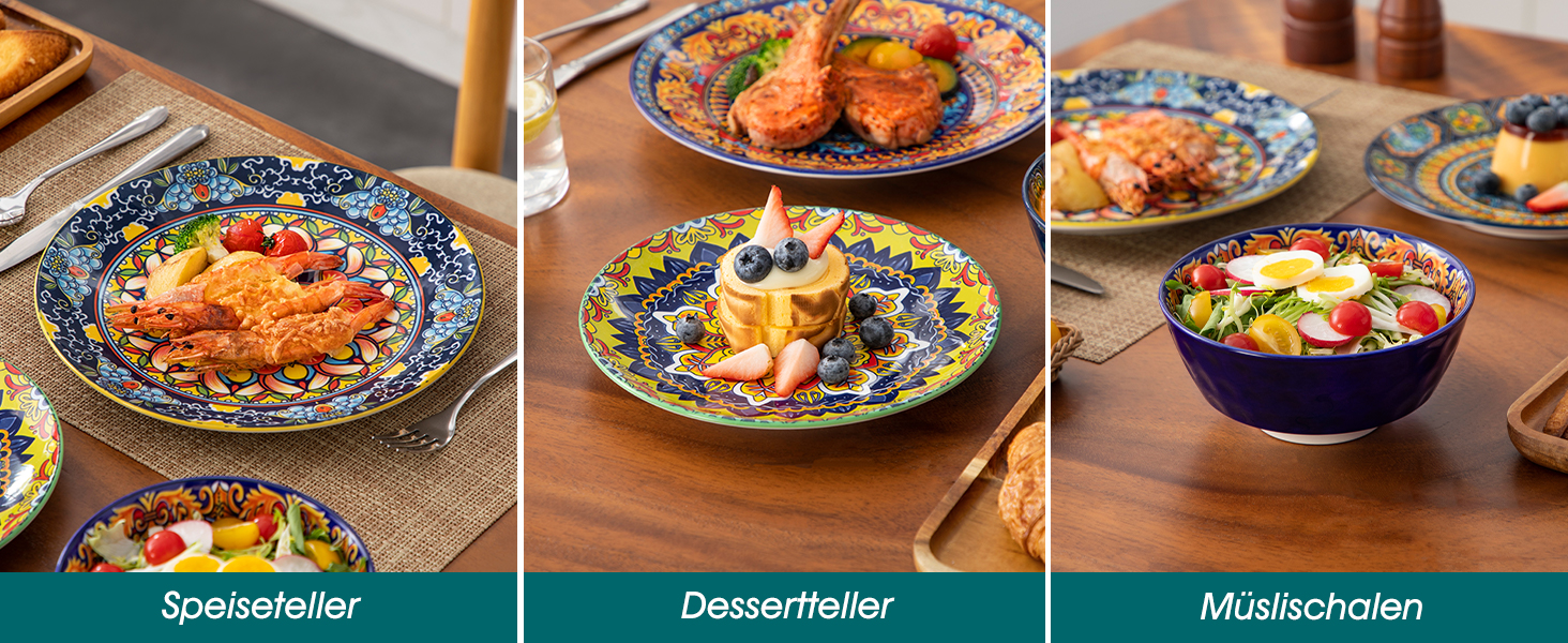 Набір посуду Porzellan vancasso 18 предметів (6 осіб) – тарілки, десертні тарілки, миски, серія KRVI