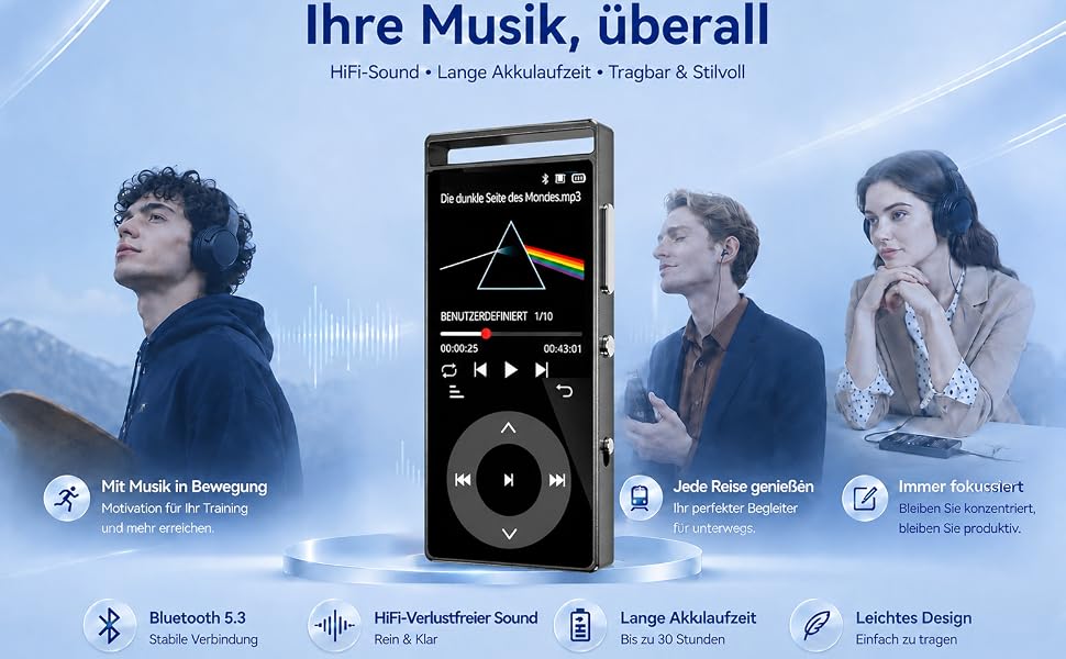 MP3-плеєр з Bluetooth 5.3 та HiFi-звуком, 90 ГБ, сенсорні кнопки, кольоровий дисплей, металевий корпус, FM-радіо, підтримка e-books, розширювальна пам'ять до 128 ГБ, чорний