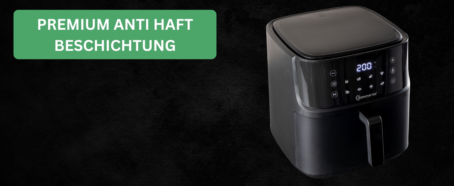 Фритюрниця повітряна Sommertal HF760-7,6L XXL з сенсорним екраном, 8 програм, 2000 Вт - енергозберігаюча та здорова, велика фритюрниця