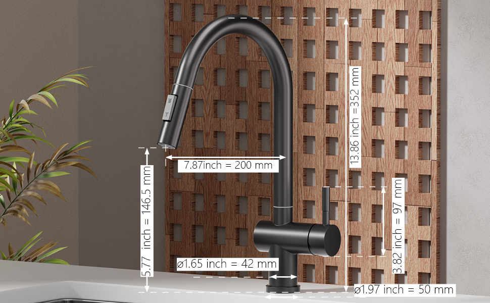 Кран кухонний високого тиску SEMANEY з висувною лійкою, поворотний на 360°, одноручковий, матовий чорний